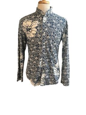 J Crew Men’s XL Slim Stretch Secret Wash Shirt Blue Floral LS Button Cotton